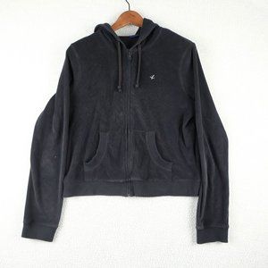 BUM Equipment Hoodie Womens Large 12 14 Black Velour Sporty Hooded 90s